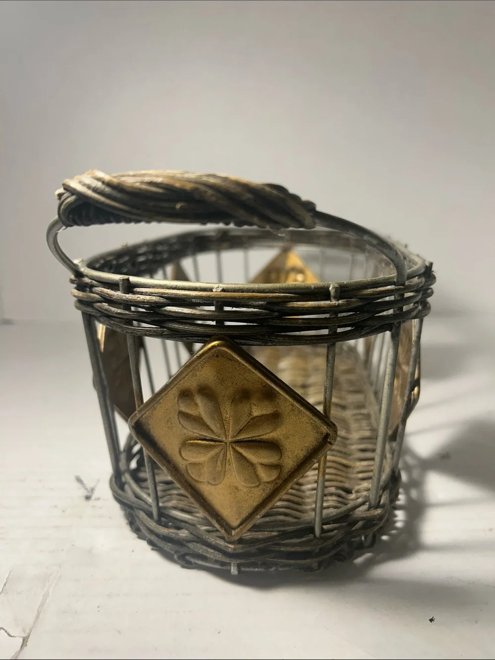 Decorative Brown Wicker Basket with Gold Accents - Home Accents